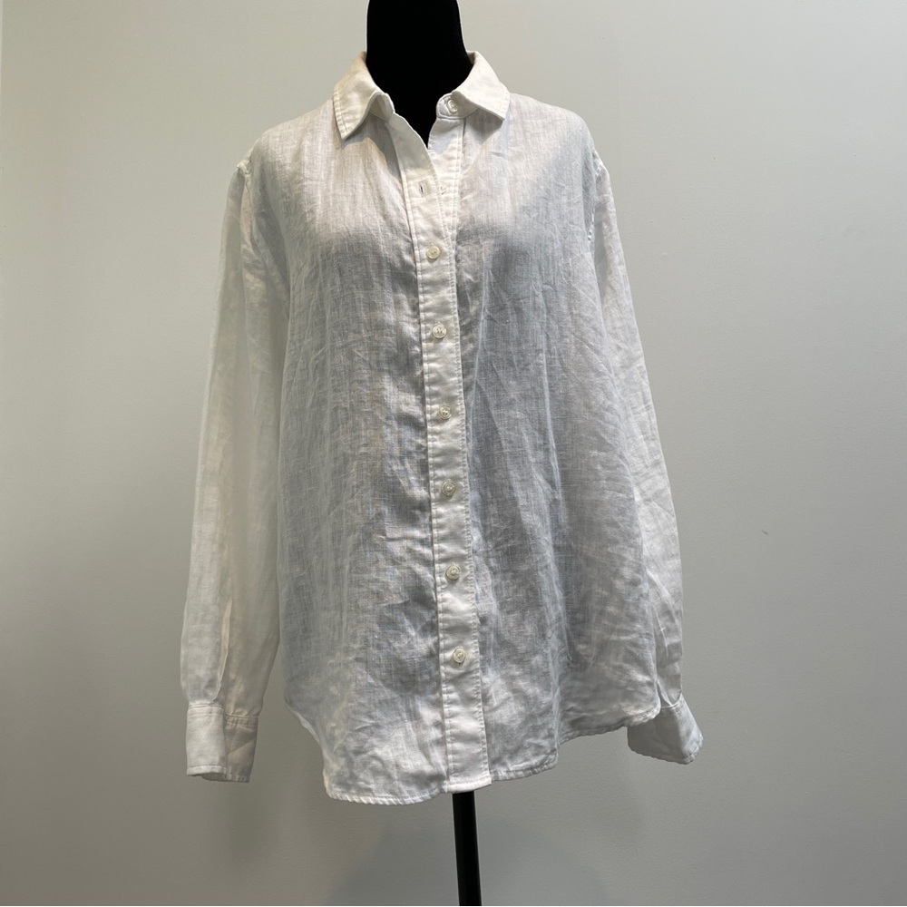 Lord & Taylor Petite White Linen Button Down Shirt Size PL